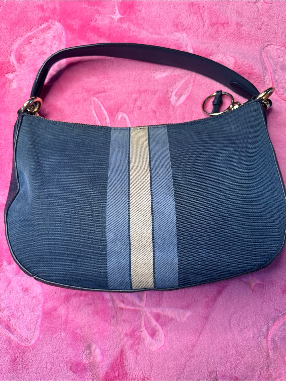 Coach Canvas Stripe Navy Pebbled Leather Crossbody Satchel — J1922‑69647 - Picture 5 of 13